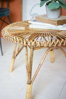 Round Cane Side Table with Mango Wood Center