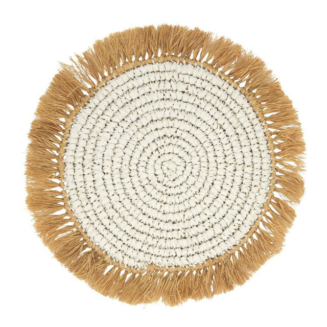 Set of 4 White Natural Round Rafia Placemats