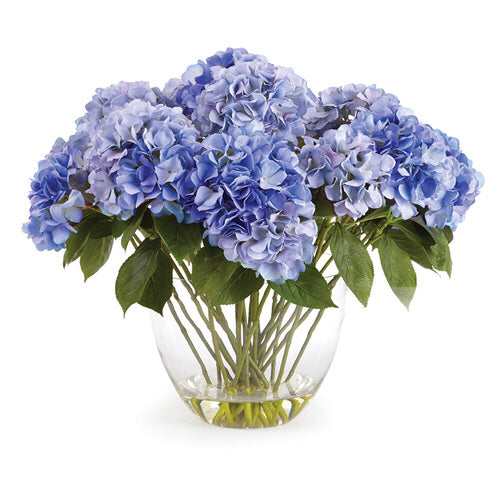 Blue Hydrangea Arrangement in Round Vase