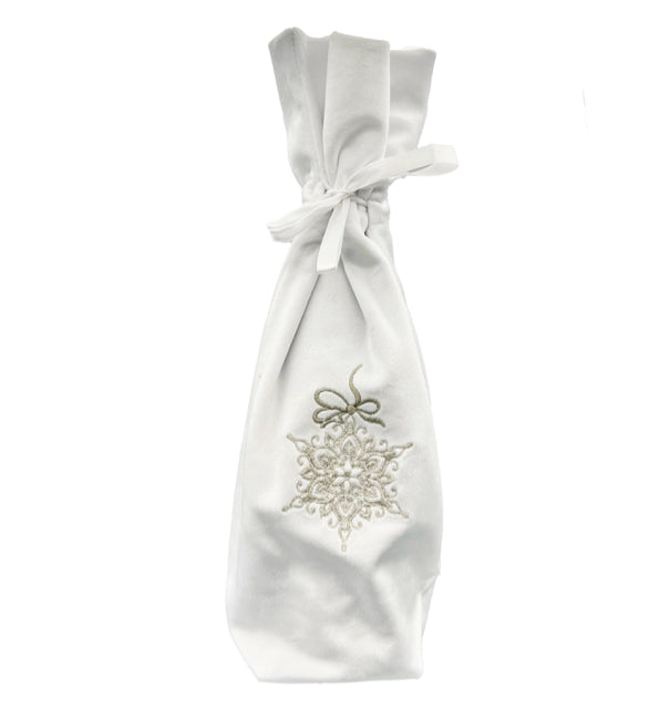 White Velvet Wine Bag with Platinum Snowflake