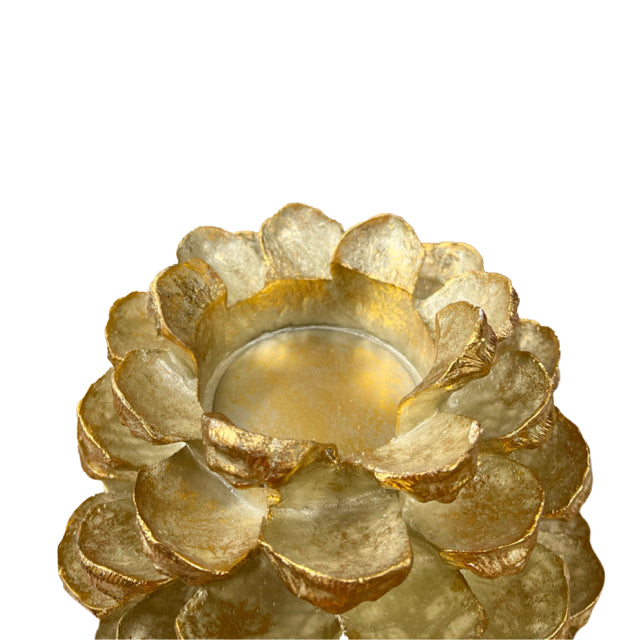 14" Antique Gold Pinecone Pillar Candle Holder