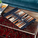 Warren Navy Suede Roll-Up Backgammon Travel Set