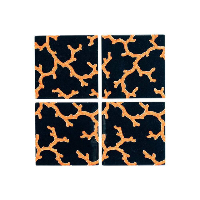Set of 4 The Coral Sea Black Lacquer Coasters